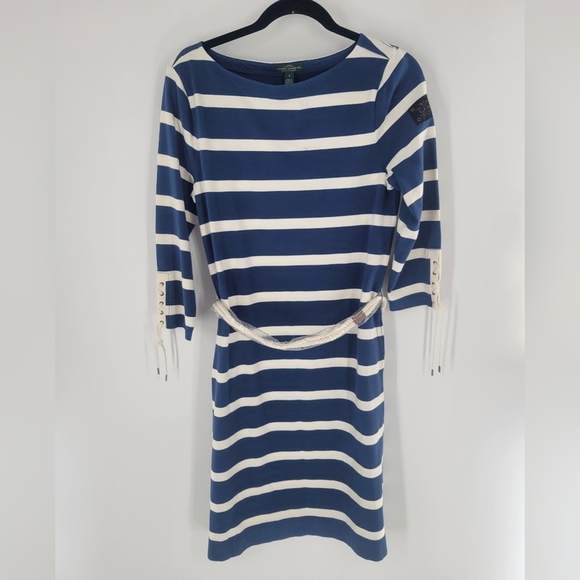 Ralph Lauren Jeans Co Dress Womens Small Nautical Stripe Pockets Shift LRL  New - Picture 1 of 5